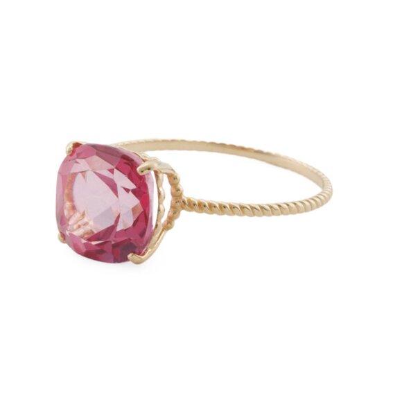 GEMOLIO Gold/Pink Topaz 14kt Gold Pink Topaz Rope Ring - Picture 1 of 2